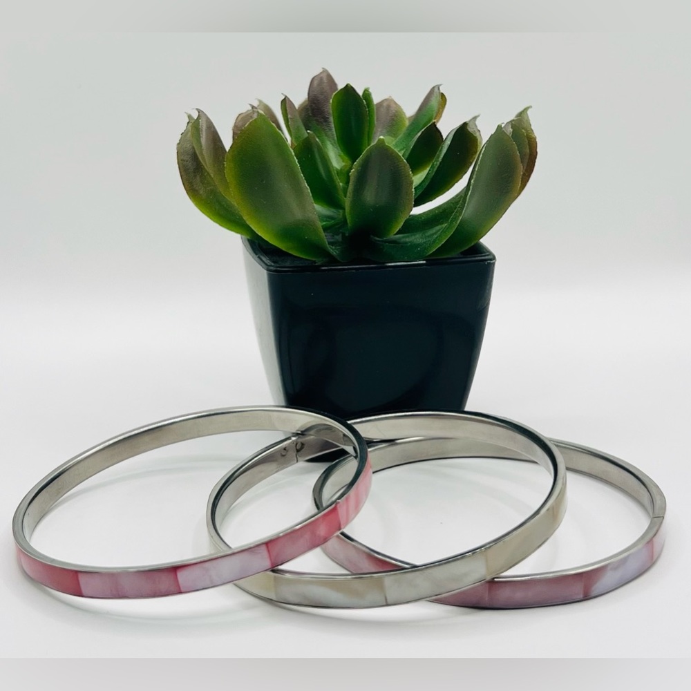 3 Pc Pink Shell Bangle Bracelets